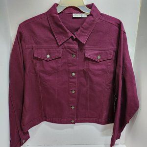 NWT Vintage Newport News Jeanology Denim Blazer Jean Jacket Women’s 20W Burgundy
